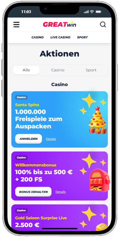 Bonusübersicht GreatWin Casino mit Angeboten