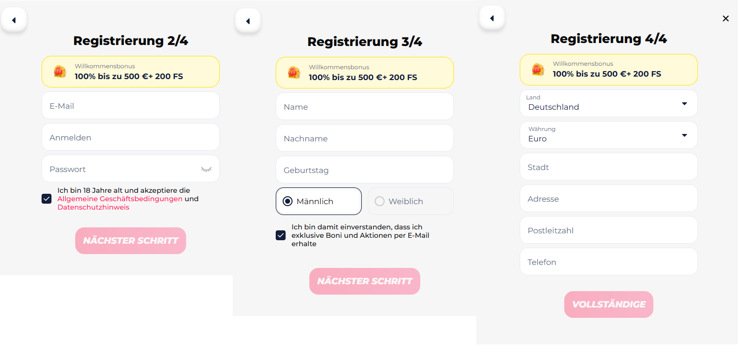 Registrierung GreatWin Casino für neue Nutzer